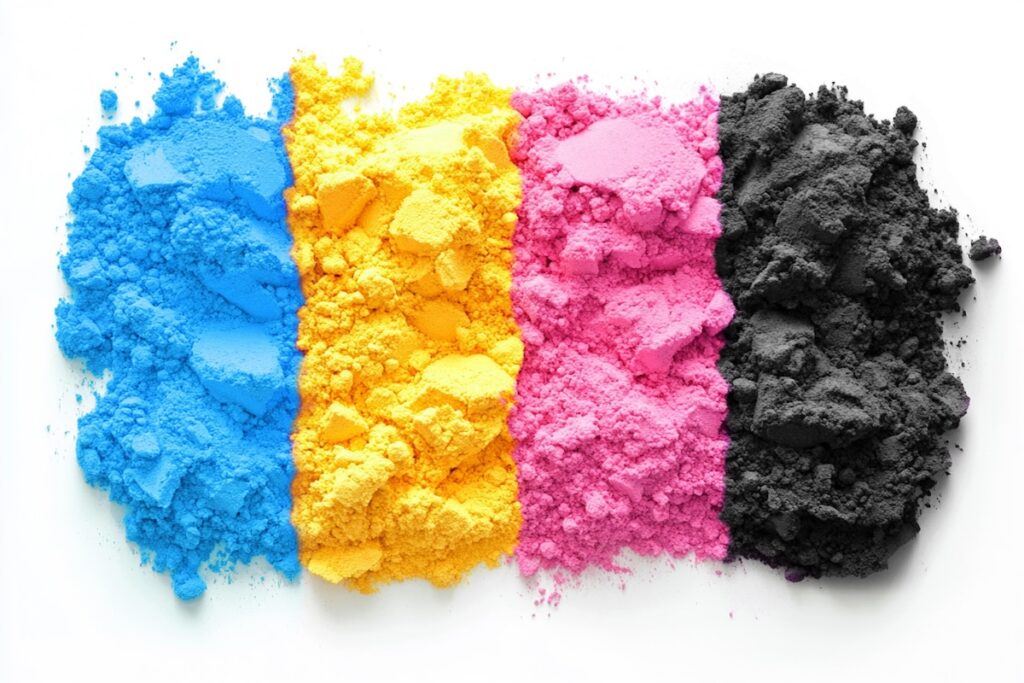 CMYK Farben als Pulver dargestellt